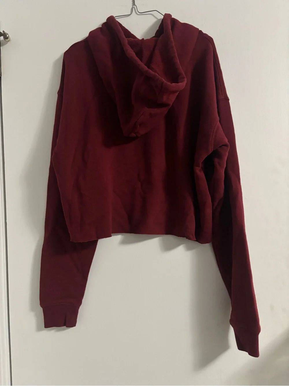 Maroon Cropped Hoodie with White Drawstrings - Picture 3 of 3